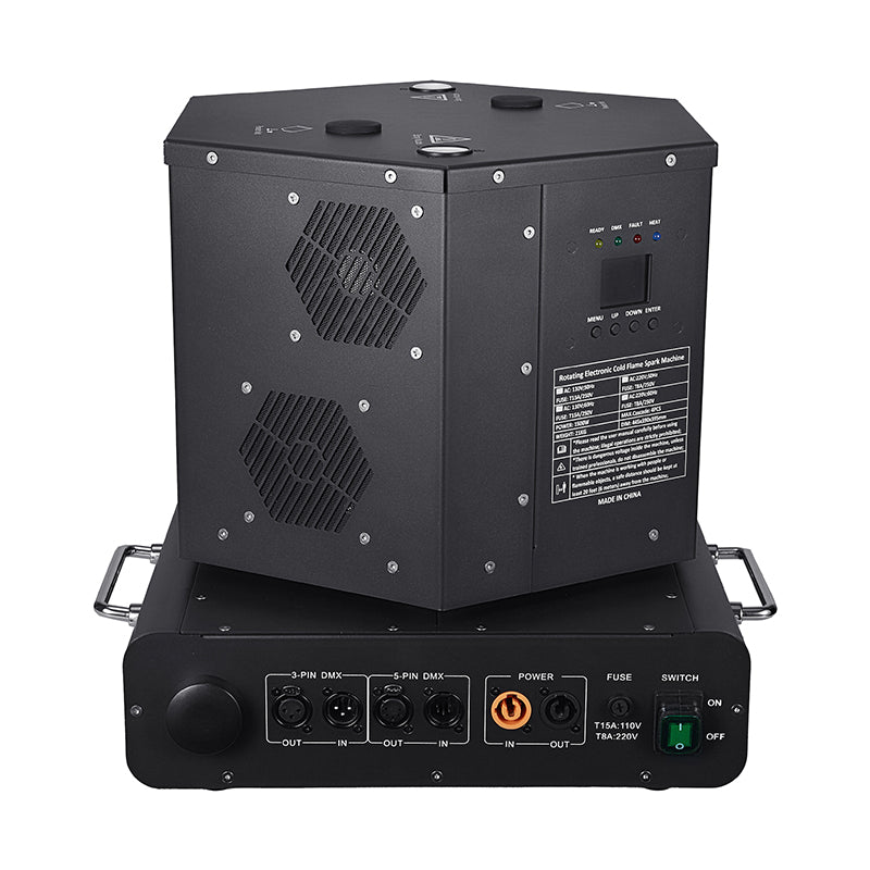 Double Head Rotating Electronic Spin Dual Cold Spark Machine 1500W 2pcs / flight case