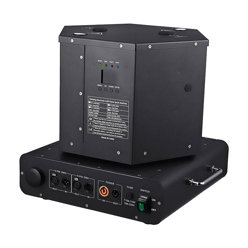 Double Head Rotating Electronic Spin Dual Cold Spark Machine 1500W 2pcs / flight case