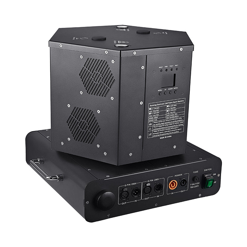 Double Head Rotating Electronic Spin Dual Cold Spark Machine 1500W 2pcs / flight case